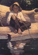 Worth Brehm Forntispiece illustration for The Adventures of Huckleberry Finn by mark Twain Germany oil painting artist